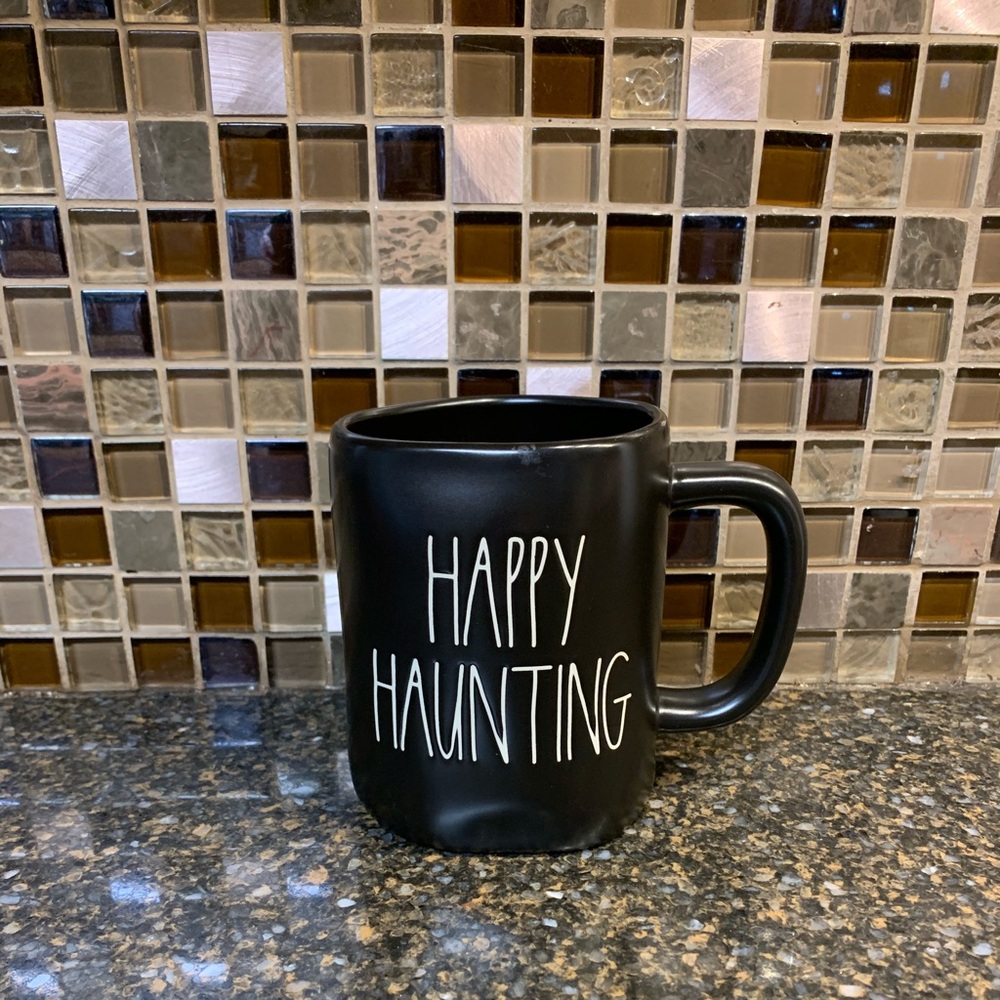 Rae Dunn Happy Haunting haunted house black mug - Picture 1 of 2